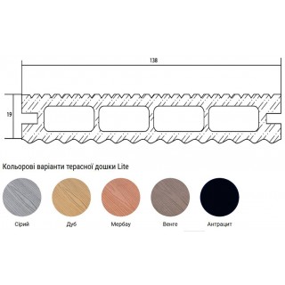 Террасная доска Polymer&Wood Lite, 138x19x3000 мм (пустотелая) - 