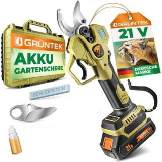 Секатор акум.GRÜNTEK Li-Ion 21V 2Ah, до 30 мм, у валізі, безщітковий, в к-ті з аксес