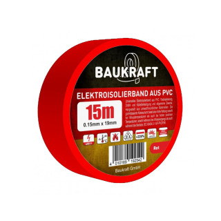 Ізоляційна стрічка ПВХ 0,15мм*19мм*15м червона (21 шт в пак) TM BAUKRAFT, Germany