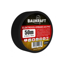Ізоляційна стрічка ПВХ 0,15мм*19мм*50м чорна (15 шт в пак) TM BAUKRAFT, Germany Ізоляційна стрічка ПВХ 0,15мм*19мм*50м чорна (15 шт в пак) TM BAUKRAFT, Germany
