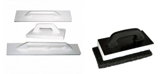  Пенопластовые терки различного размера и пластиковая терка со сменными подошвами